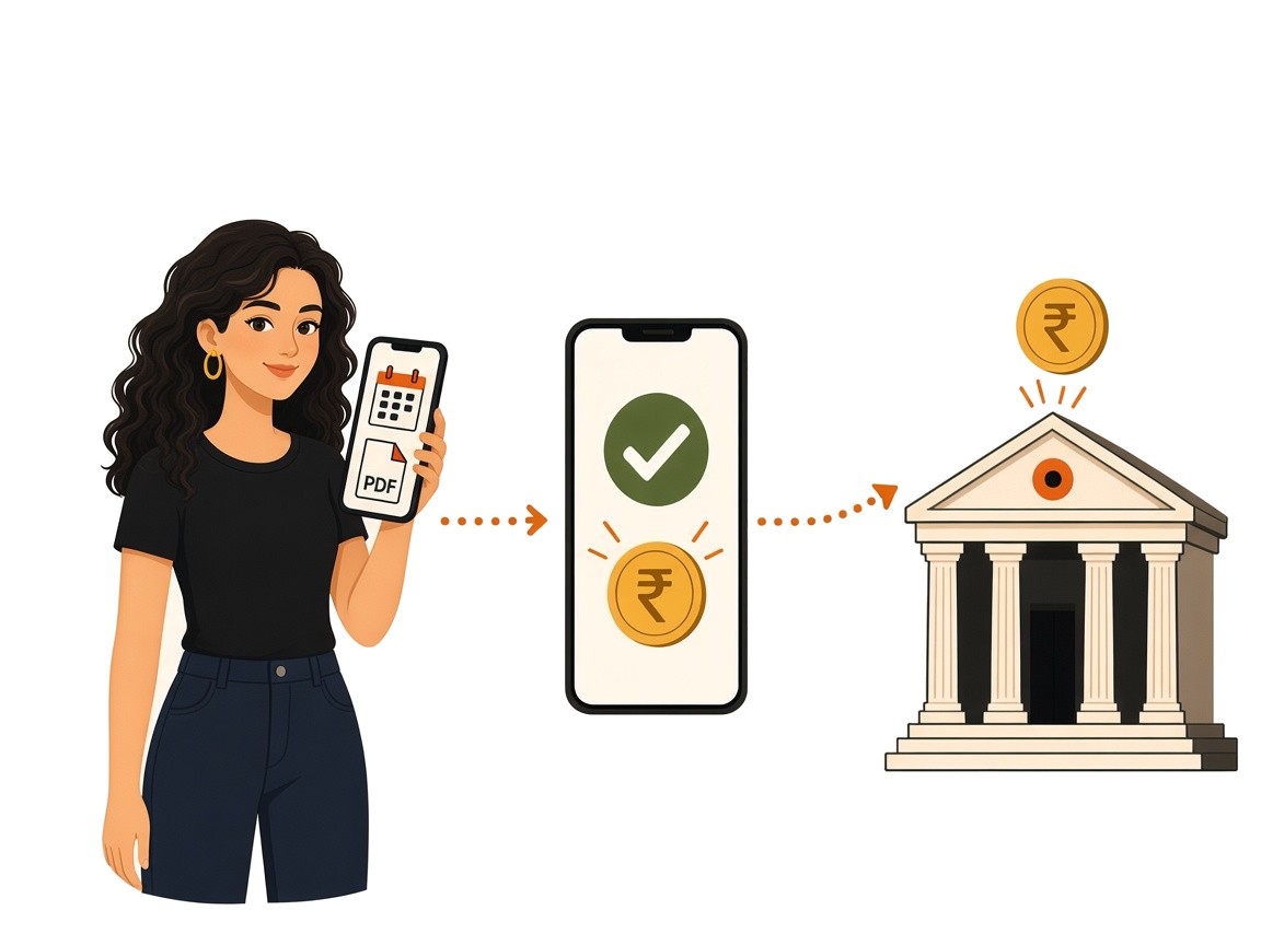Creator sells a workshop: a fan places an order, pays by UPI, and money reaches the creator's bank.